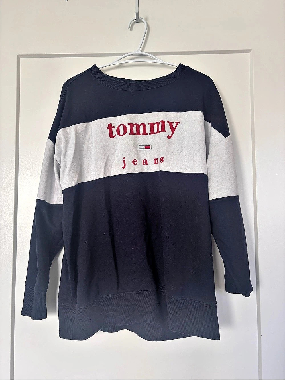 Tommy Jeans Colorblock Crewneck Sweatshirt Blue & White Medium
